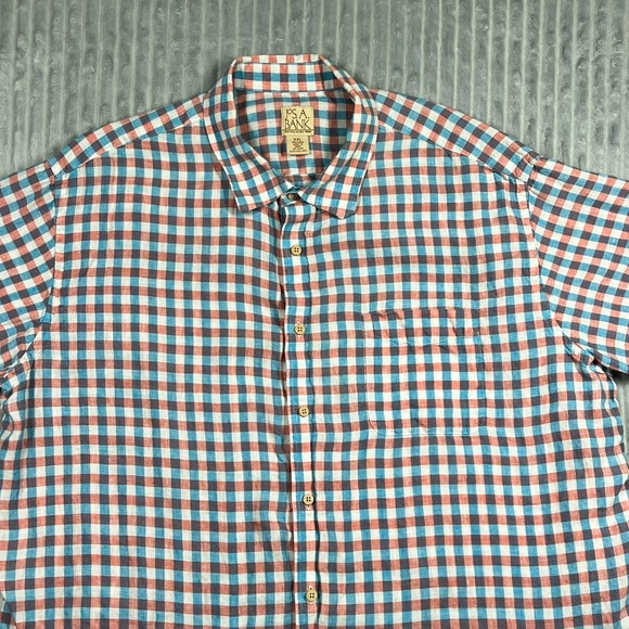 Jos A Bank Linen Button Up Shirt Men's 2XL Gingham Plaid Colorful Beach Resort - Picture 4 of 15